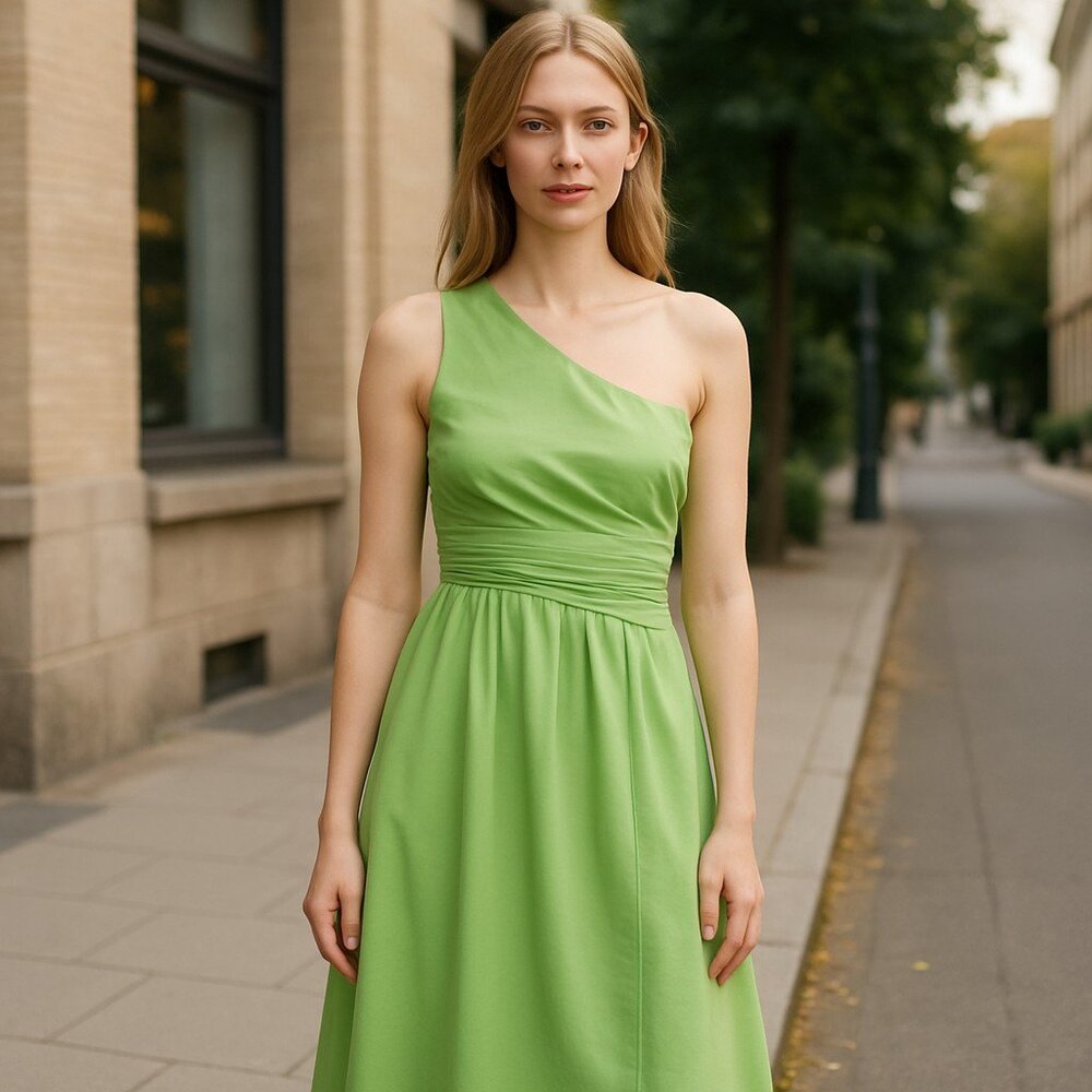 Abercrombie & Fitch Green One-Shoulder Maxi Dress